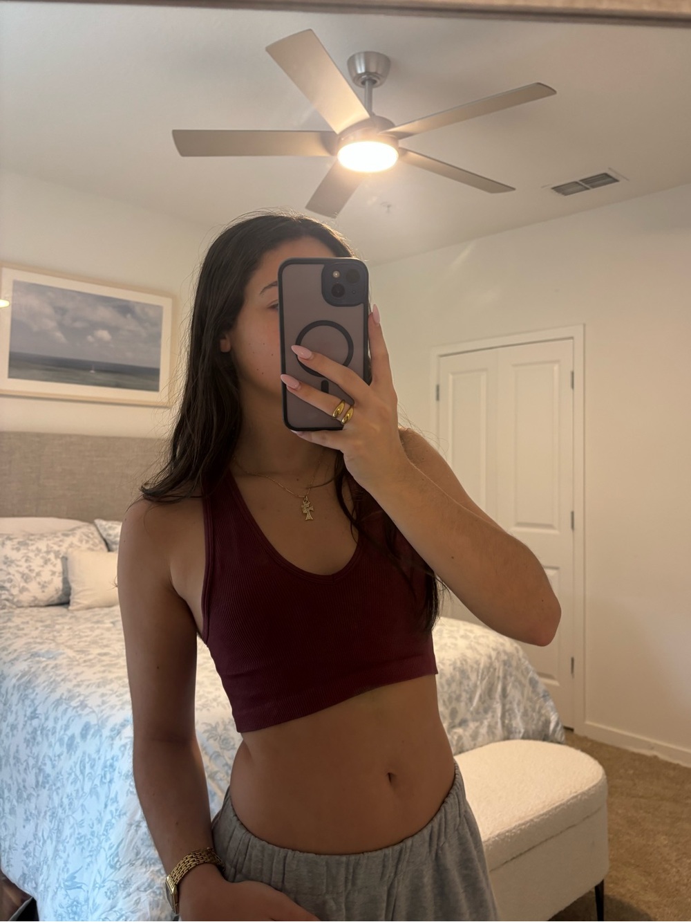Aritzia TNA Ribbed Crop Tank Top in Burgundy